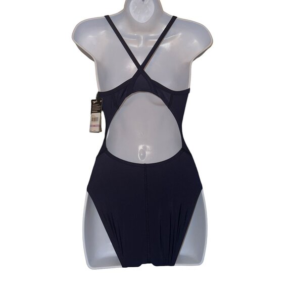 NWT Speedo PowerFlex Eco One Piece Swimsuit Womens 6 32 Solid Blue Compression - Picture 6 of 9